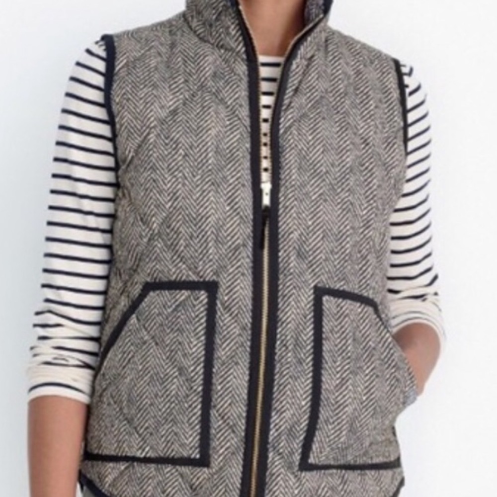 Quilted Herringbone Vest - J Crew - Black/Cream